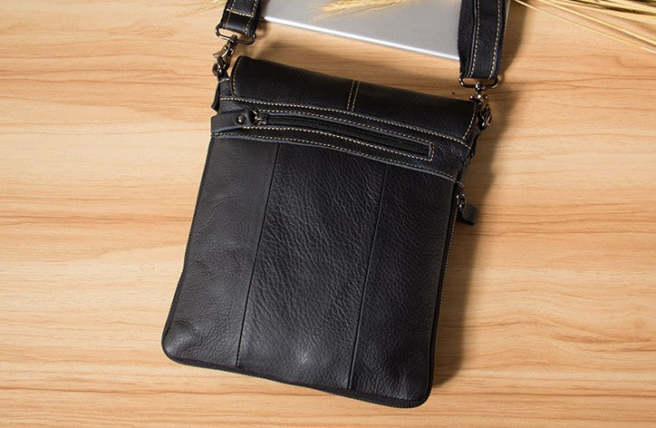 Pello Black washed leather man-bag #UM102 - Medium – hydestyle.london